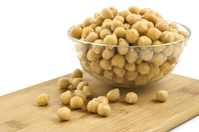 Chick peas in glass dish